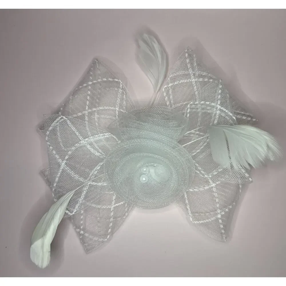 Floral Organza Mesh Ribbon Fascinator White